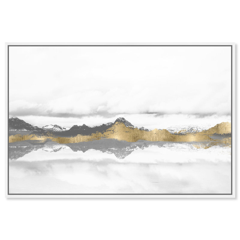 «Abstract Stood Still and Wondered Gold Mountains», reproduction d'art graphique sur toile tendue, H 30 po x l 45 po, Blanc
