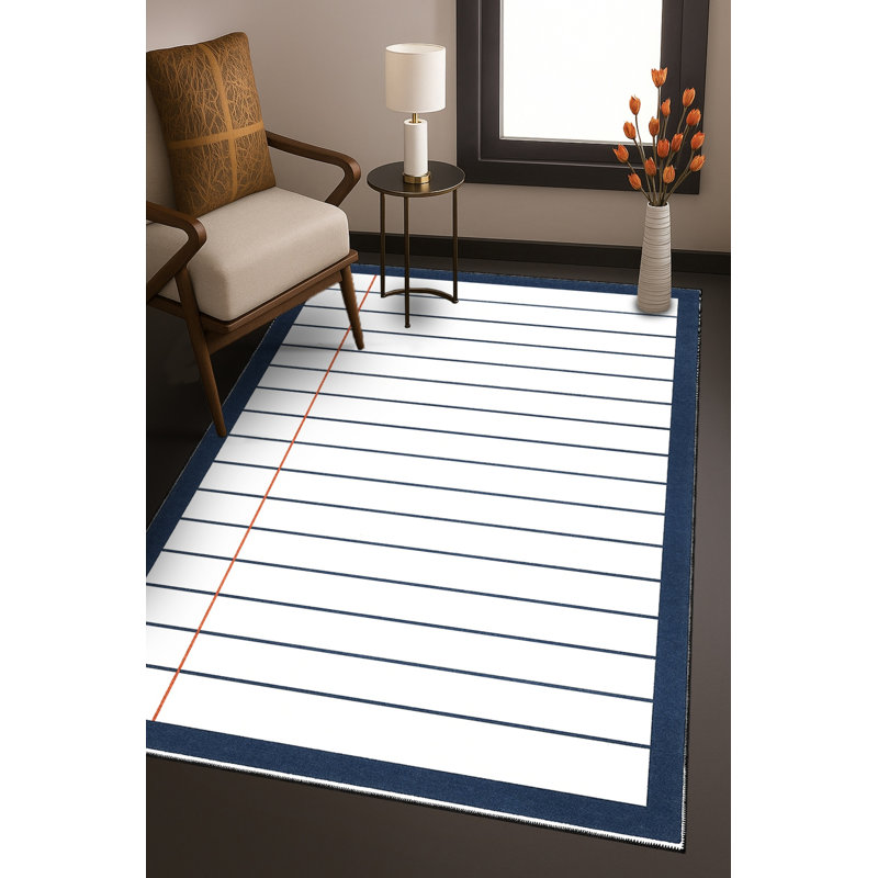 Tapis blanc tissé à rayures Mosso, 6'7" x 9'10"