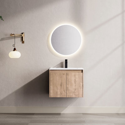 24" Floating Single Bathroom Vanity with Ceramic Sink and Handle-Free Design