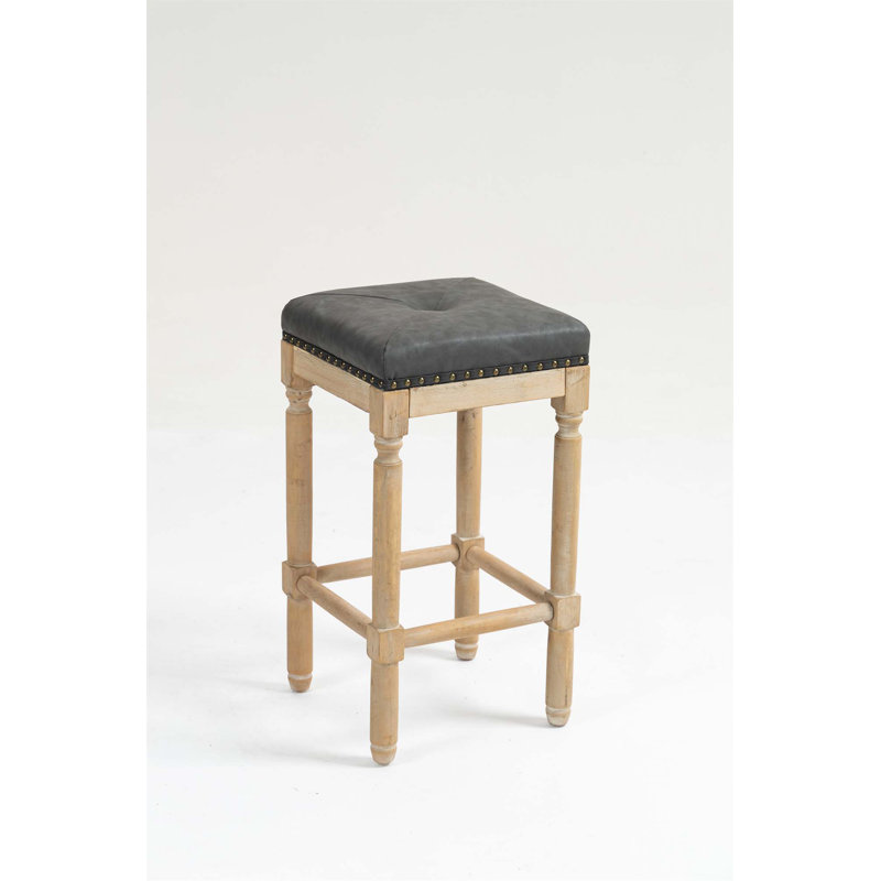 Ensemble de 2 tabourets de comptoir en bois à garniture cloutée et capitonnée Gessel