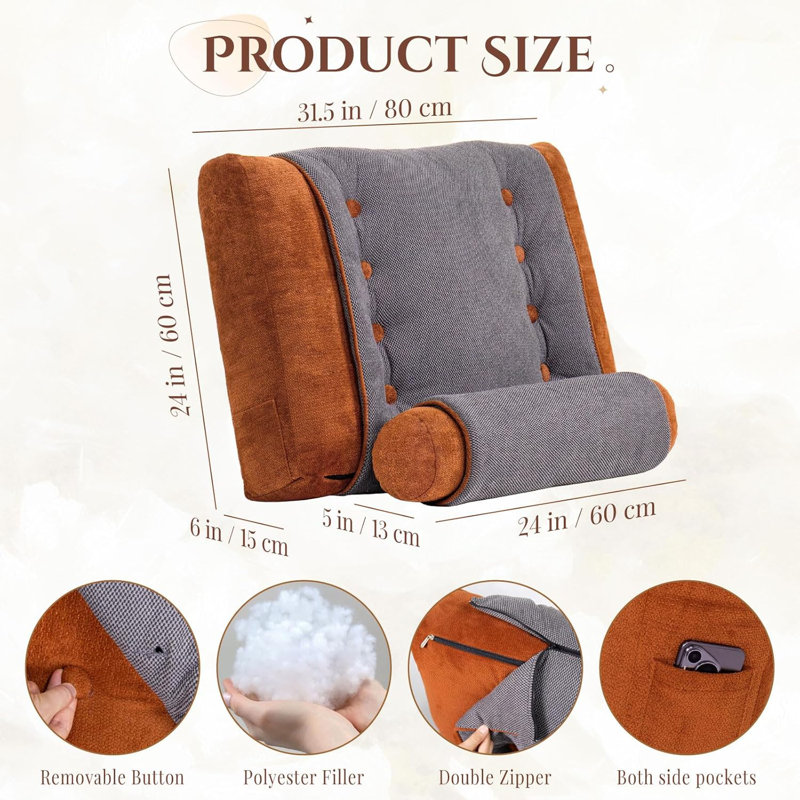 Sit-up Back Comfort Wowmax Button Tufted Couch Pillows, Elevated Wedge Headboard Pillow For Back Support Cushion For Sitting Up In Bed Backrest Reading Pillow For Daybed Couch