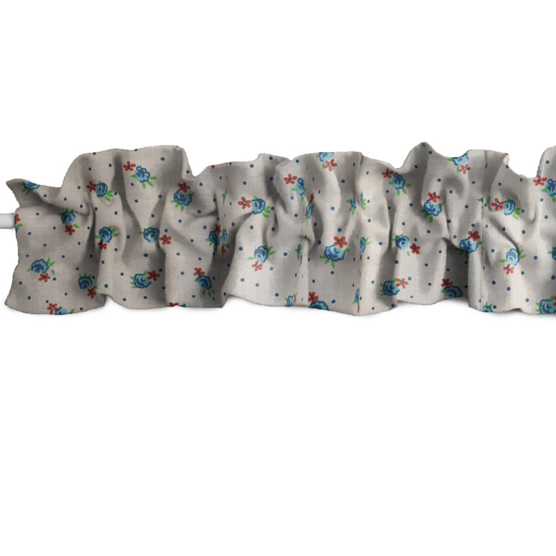 Cantonnière à motif de pois à petites fleurs, Bleu, L 144 po x L 9 po