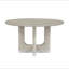 Table de salle à manger ronde moderne haut de gamme avec pied central architectural, accents métalliques et mobilier en bois (1 pièce)