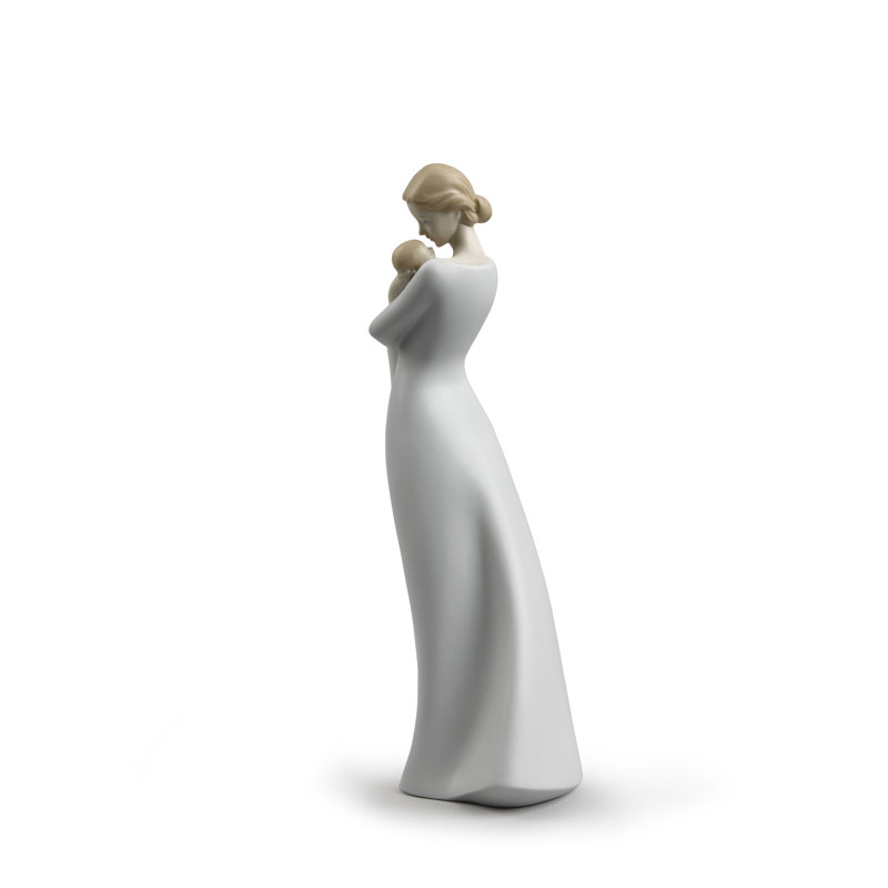 Matte Satin Green Porcelain Mother and Baby Figurine