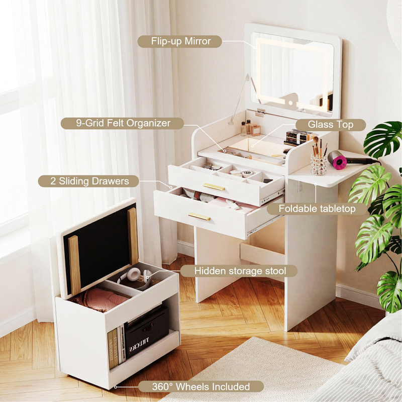 Mini-coiffeuse à bascule avec tabouret