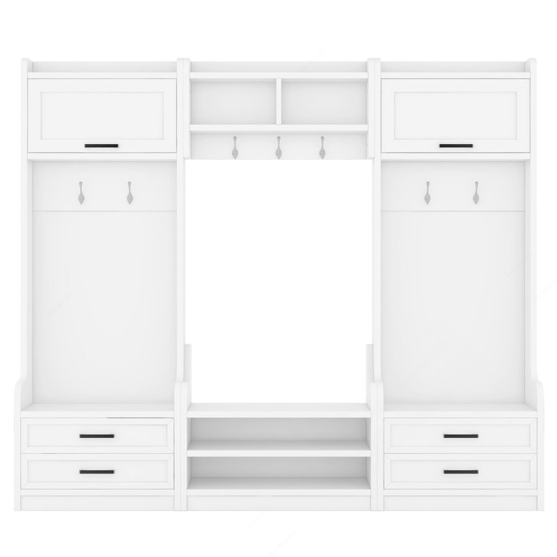 4-In-1 Detachable Hall Tree With Storage And 7 Hooks, Multiple Functions Hallway Coat Rack With Storage Drawers And Cabinet, Shoe Bench For Entryway Hallway