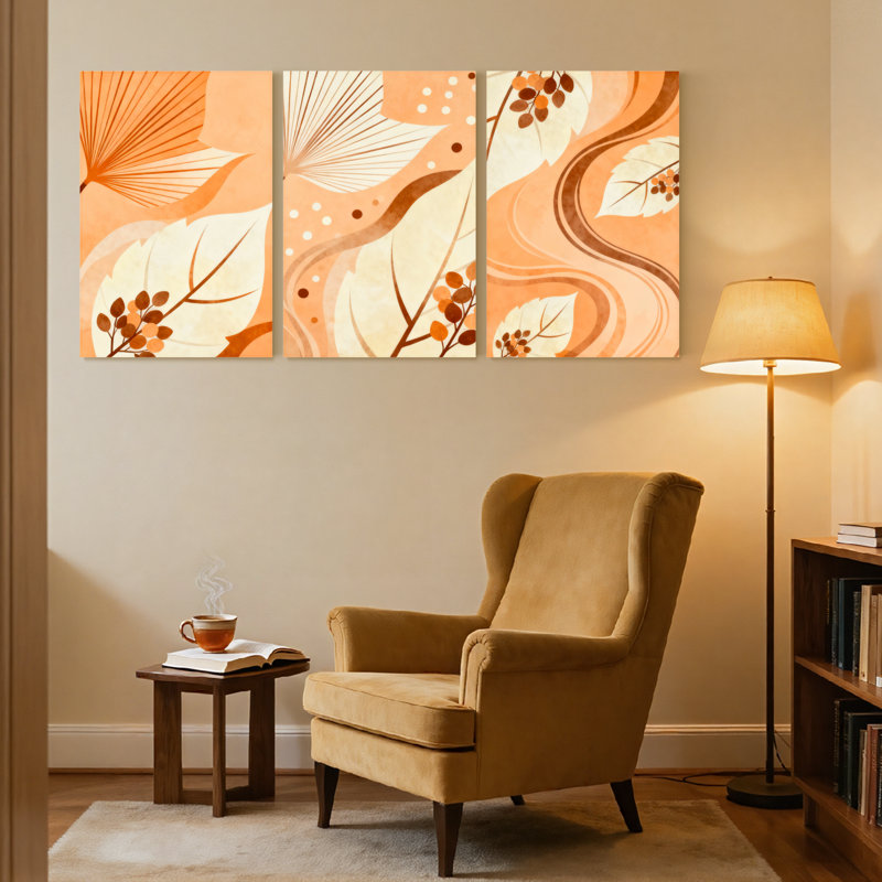 «Abstract Orange Leaves», ensemble de 3 impressions sur toile, H 30 po x l 60 po