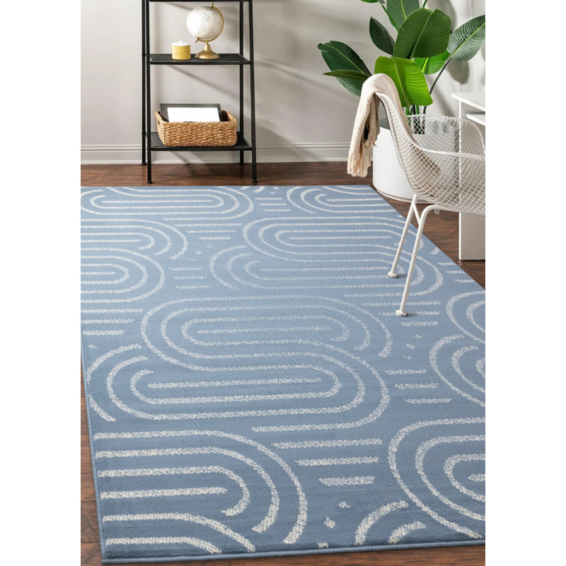 Tapis bleu crème à mailles abstraites Fresno, Rectangle 7 pi 9 po x 10 pi 6 po