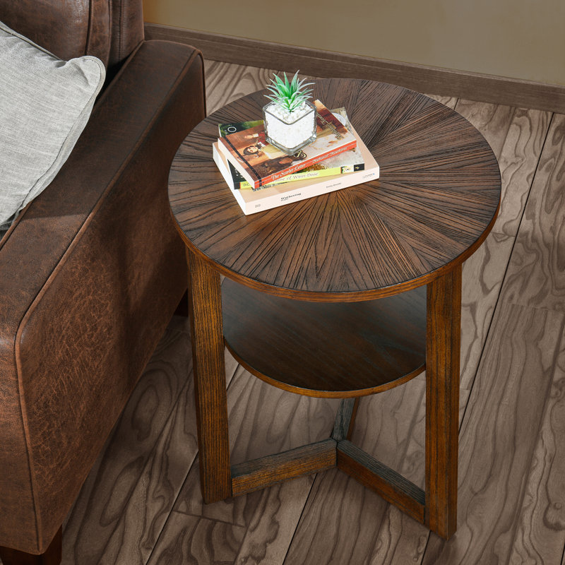 Table de bout à piédestal avec rangement Freyha, H 24 po x l 19,3 po x P 19,3 po, Brun