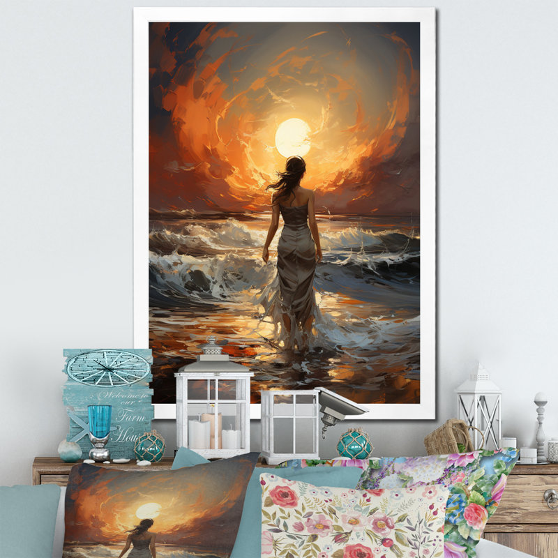 Costal Woman Sunset - impression, Cadre photo blanc, H 40 po x l 30 po x P 1,5 po