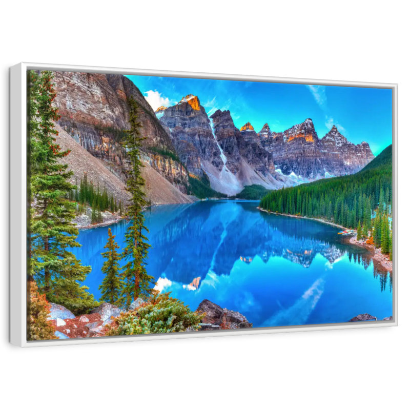 Photographie du lac Moraine au lever du jour, Cadre flottant blanc, 25 po x 17 po
