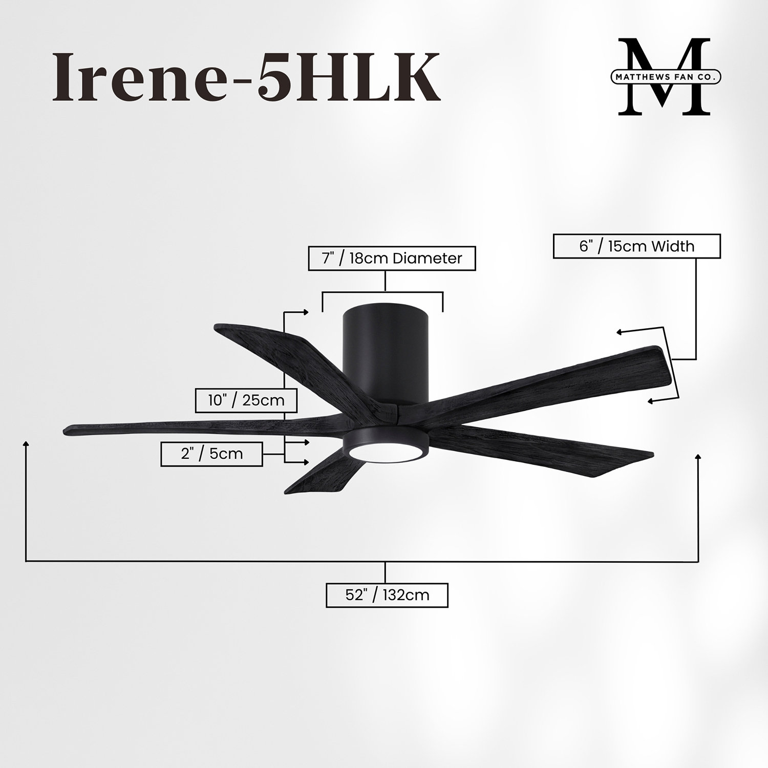 Irene Ceiling Fan with LED Light Kit, Matte Black, Matte Black, 52"