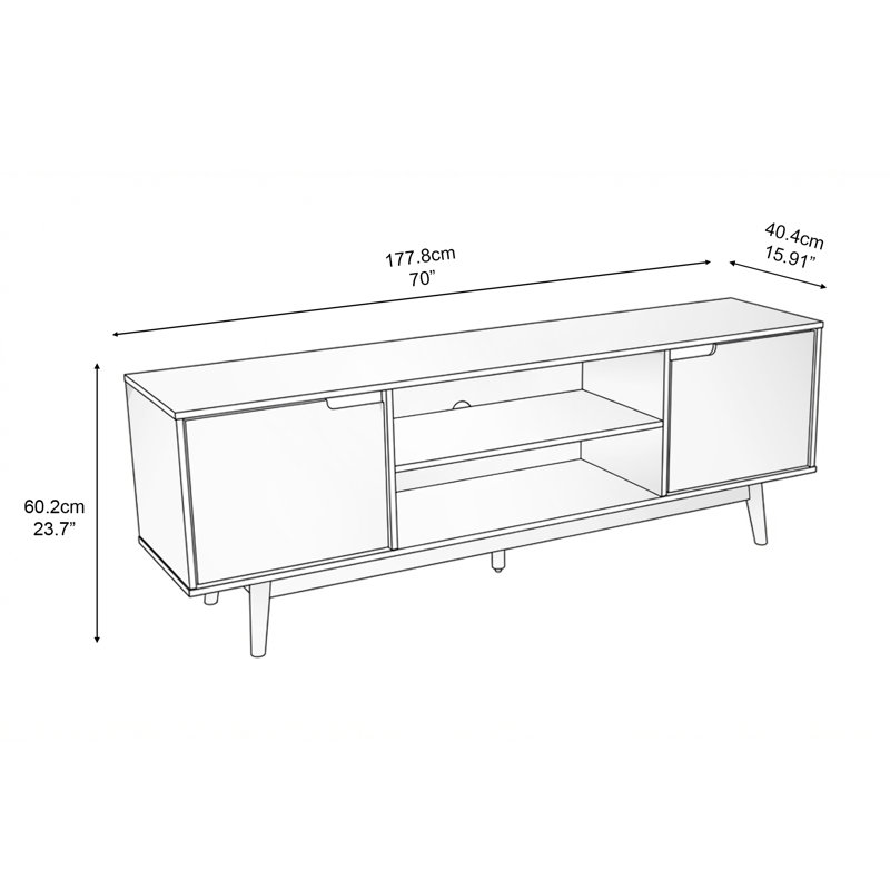 Adair 70 2-Door Solid Wood Tv Stand Caramel, 23.7"H x 70"L x 15.91"W