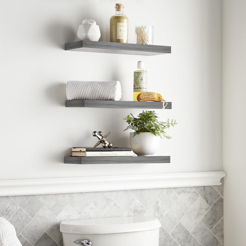 Rustic Floating Shelves for Wall - Small Size - Versatile Design - Grey - Set of 3, 1.1" H x 6.7" W x 15.7" D