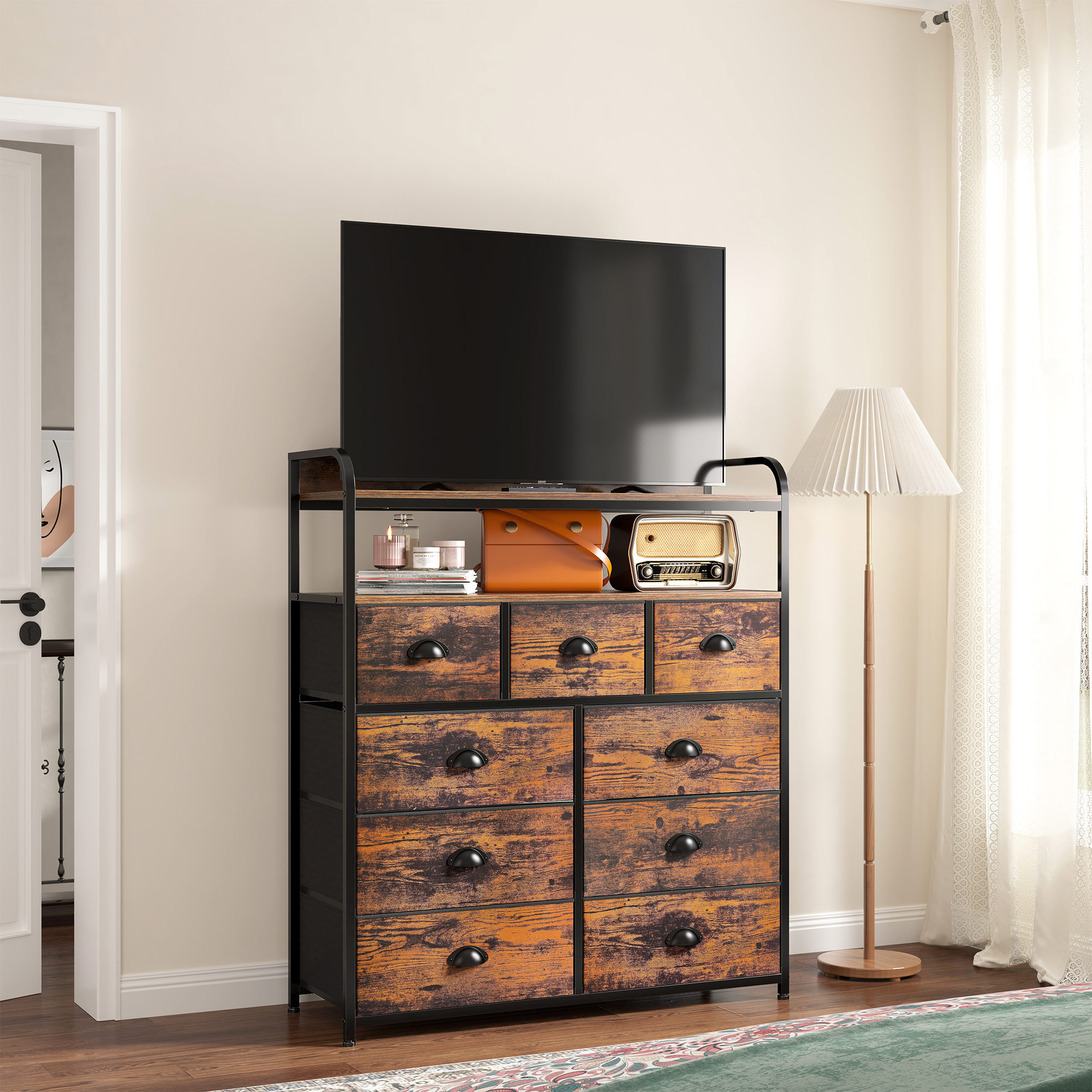 Gerita 9 - Drawer Dresser Storage Dresser TV Stand Gracie Oaks Color: Rustic Brown