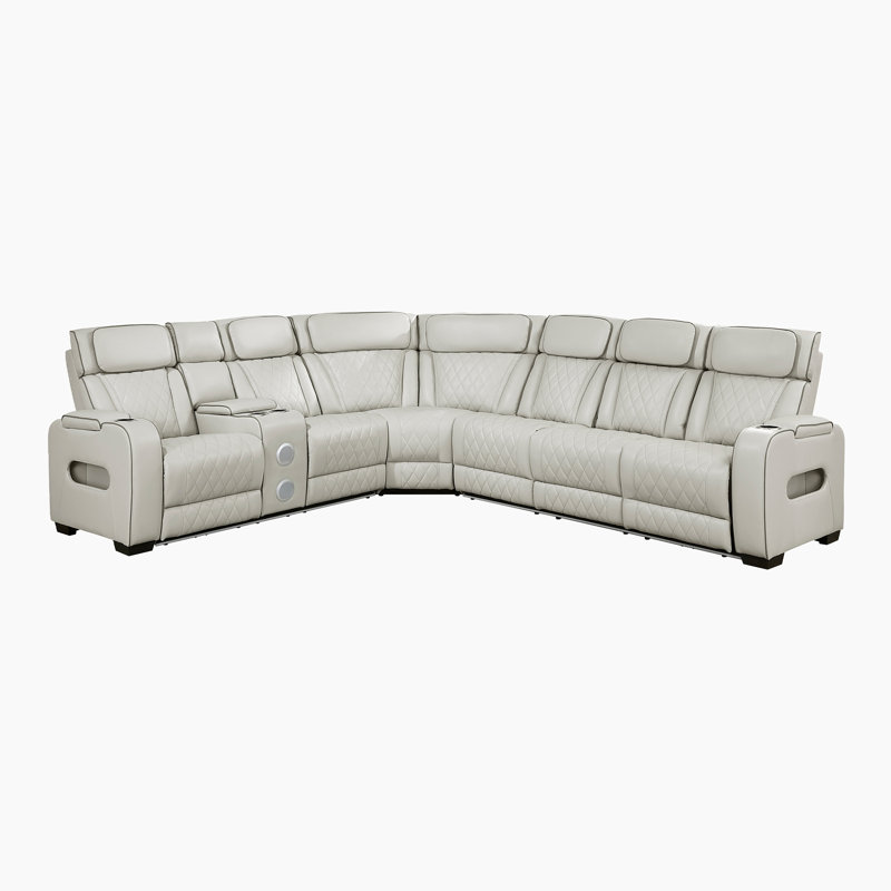 Canapé modulaire en cuir synthétique moderne et contemporain de 3 pièces avec console rabattable Annitra, Similicuir taupe
