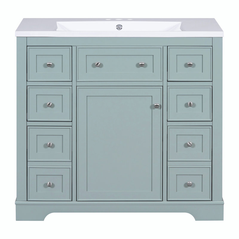 Meuble-lavabo simple 36 po avec plateau en céramique Flaner, Vert