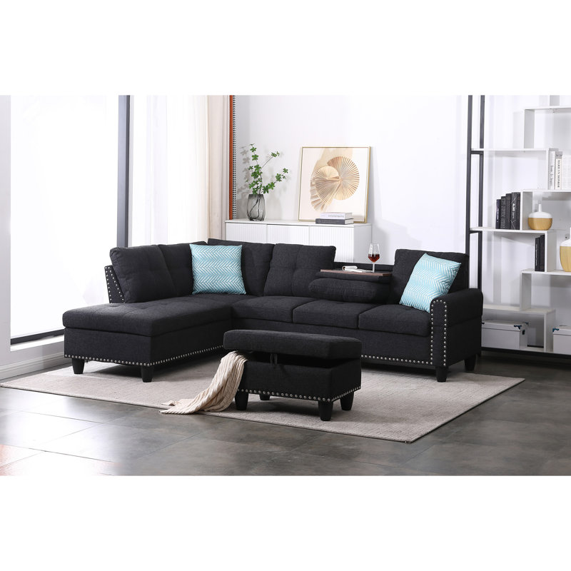 Canapé en forme de L Rivet, Gris anthracite