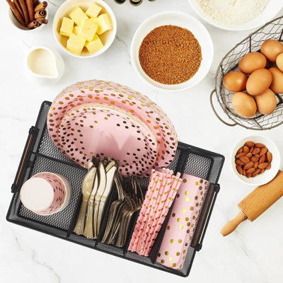 Wooden Handle Paper Plate & Silverware Holder - Multi-Use Utensil Caddy for Kitchen, Picnic, BBQ, Indoor/Outdoor Dinner Parties
