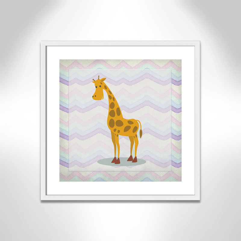 Décalcomanie murale «Pink Giraffe Time», Encadré de boîte blanc, 22.5" H x 22.5" W x 1.18" D