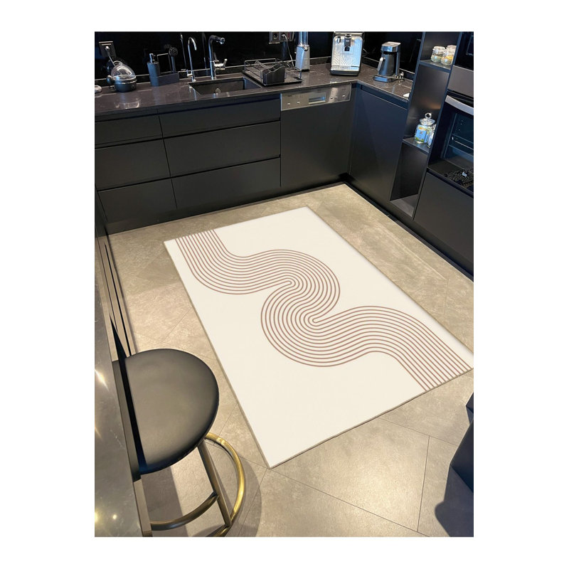 Tapis jaune lavable à motif tissé à rayures jaunes Hira, Tapis de couloir 2 pi 6 po x 9 pi 10 po inclus