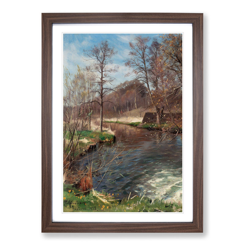 River Landscape - Picture Frame Graphic Art, 90cm H x 65cm W x 2cm D, Walnut Framed