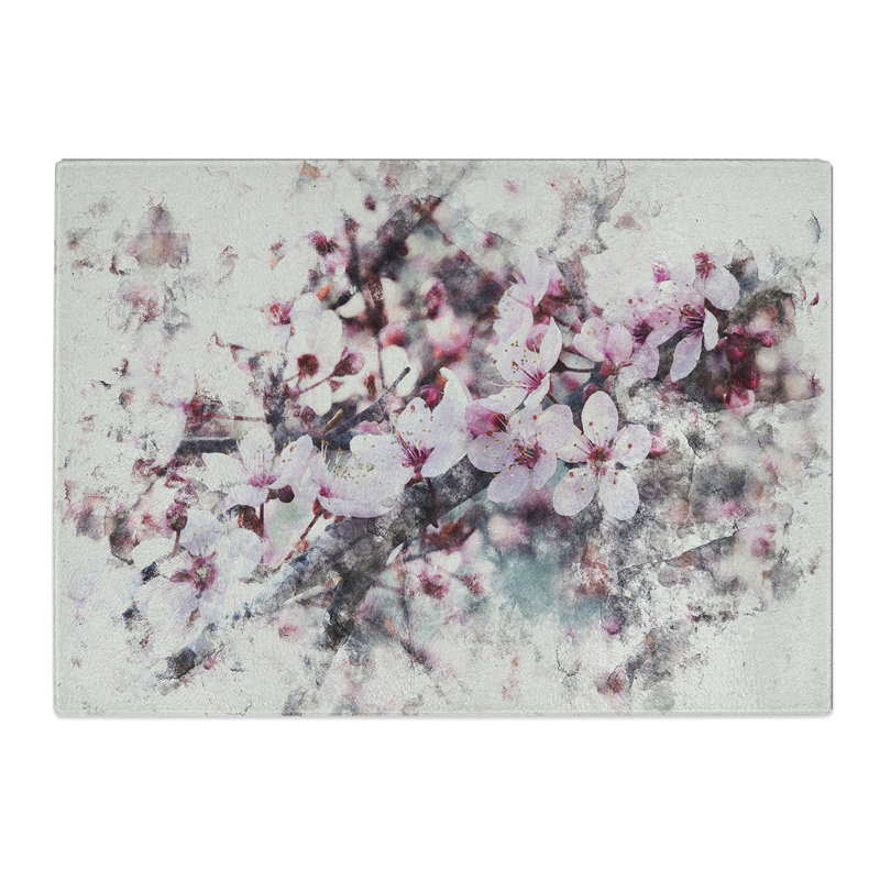 Cherry Blossom Flowers Vol.8 Watercolour Chopping Board, 0.4cm H x 20cm W x 28.5cm L