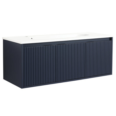 Armoire de salle de bain 48 po sans lavabo pour petite baignoire - charnière de porte à fermeture en douceur, rangement mural en contreplaqué bleu marine avec compartiment spacieux pour meuble-lavabo de 48 po
