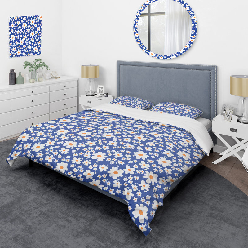 Fleurs blanches abstraites - Ensemble de housse de couette Cabin & Lodge, Housse de couette simple + 1 taie décorative stan
