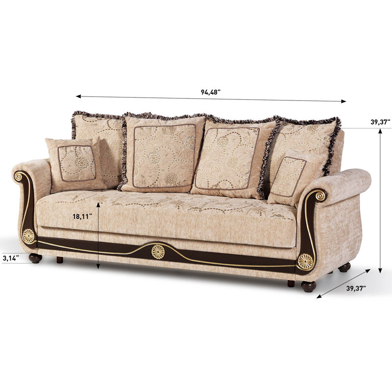 Beige Twin Fabric Inner-Spring Sofa Bed with Storage