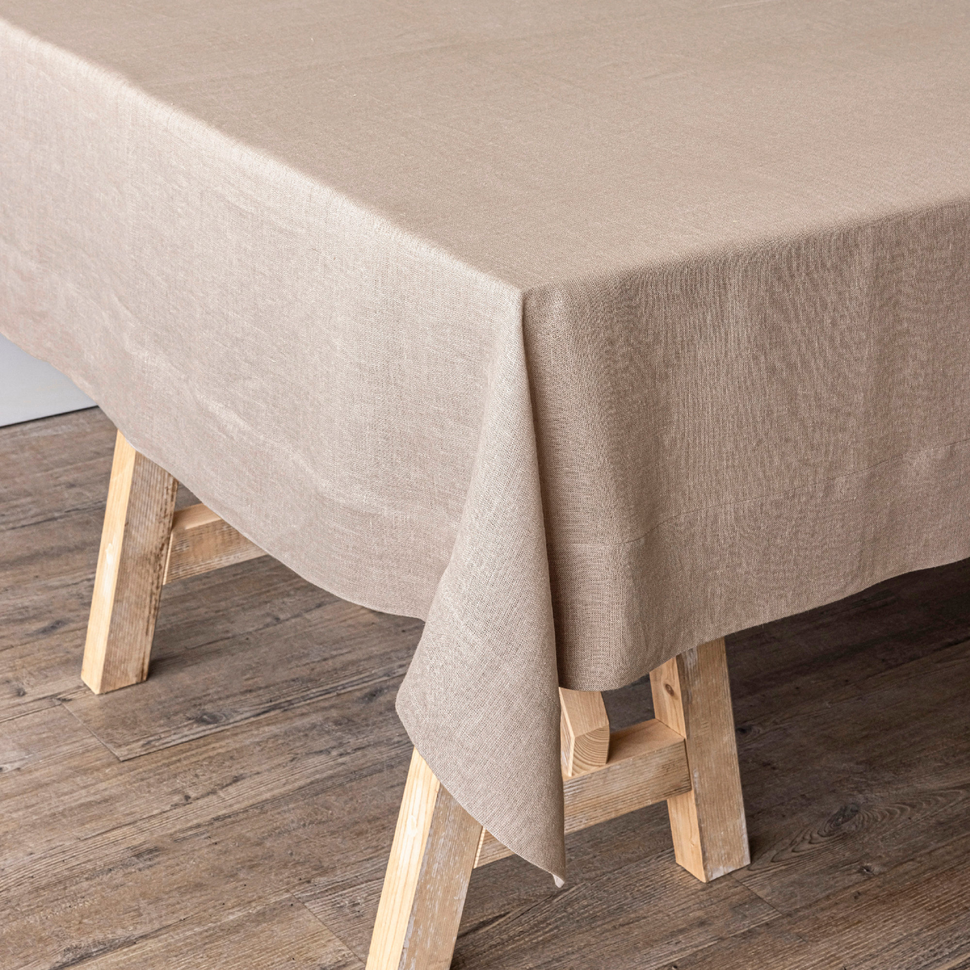 Over&Back 100% Linen Woven Table Cloth, Tan, 70" W x 108" L