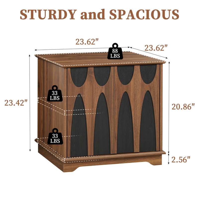 23.6" End Table with Storage, Black/Brown