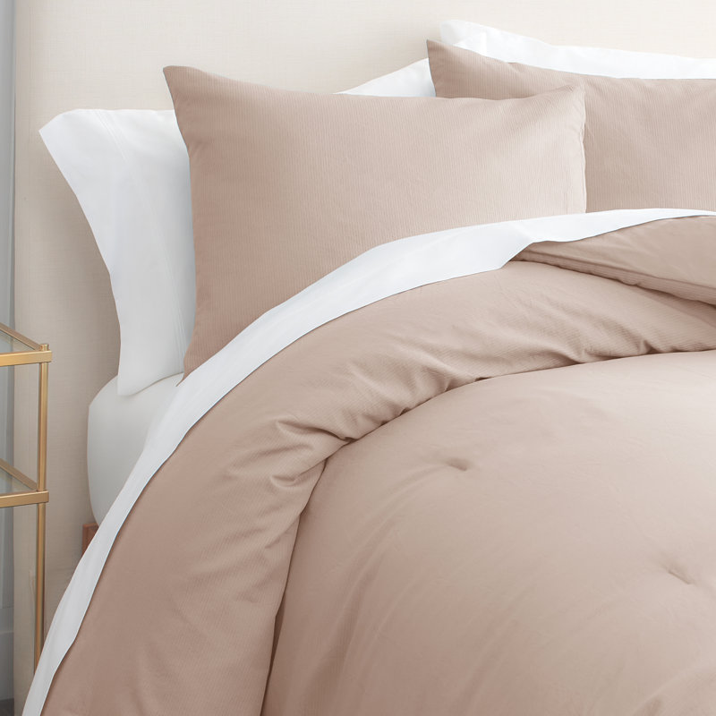 GAIAM Relax 100% Cotton Garment Washed Ribbed 3pc Comforter Set, White, Queen Comforter + 2 Standard Shams