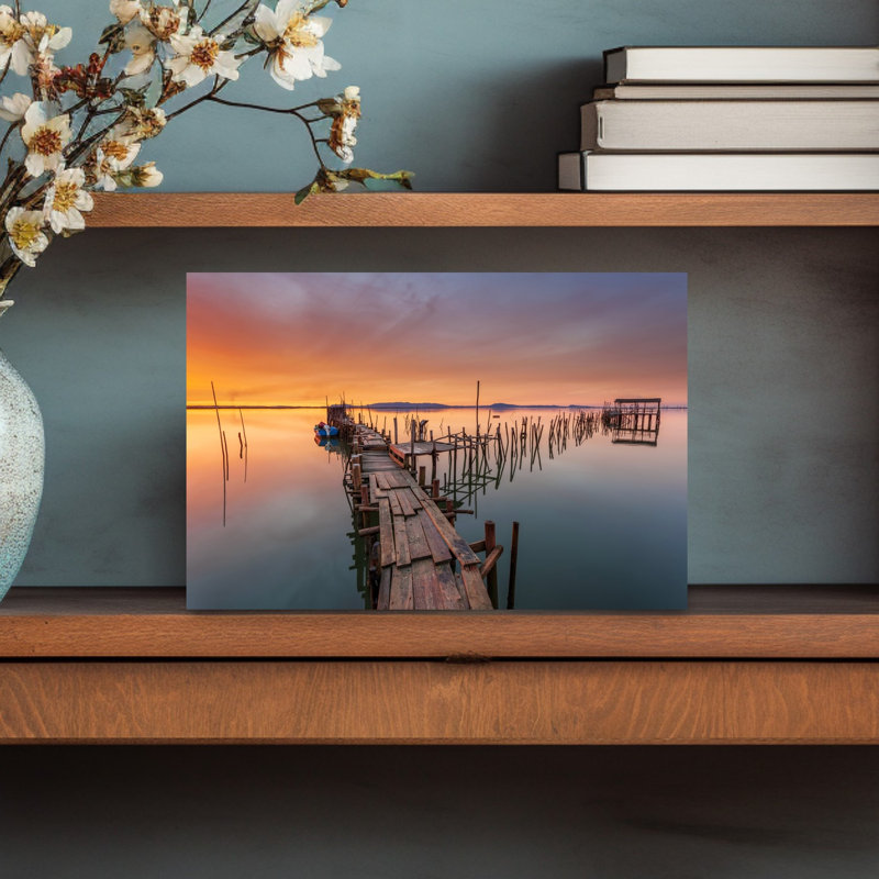 «Rustic Pier», coucher de soleil doré, paysage paisible rustique coloré, art mural, H 12 po x l 18 po