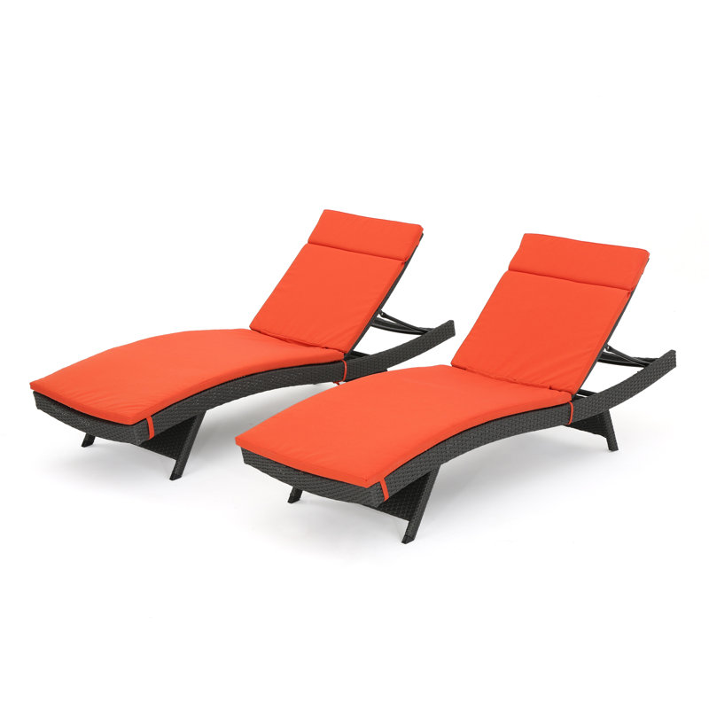 Outdoor Chaise Lounge Set , Cushion Included, Orange , Brown, 2