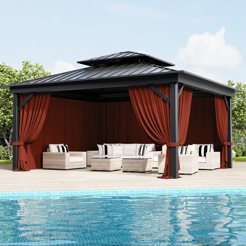 4-Panels Sidewall Curtains For Gazebo, Only Curtains, 78.74" H x 144" W x 120" D, Terra Red