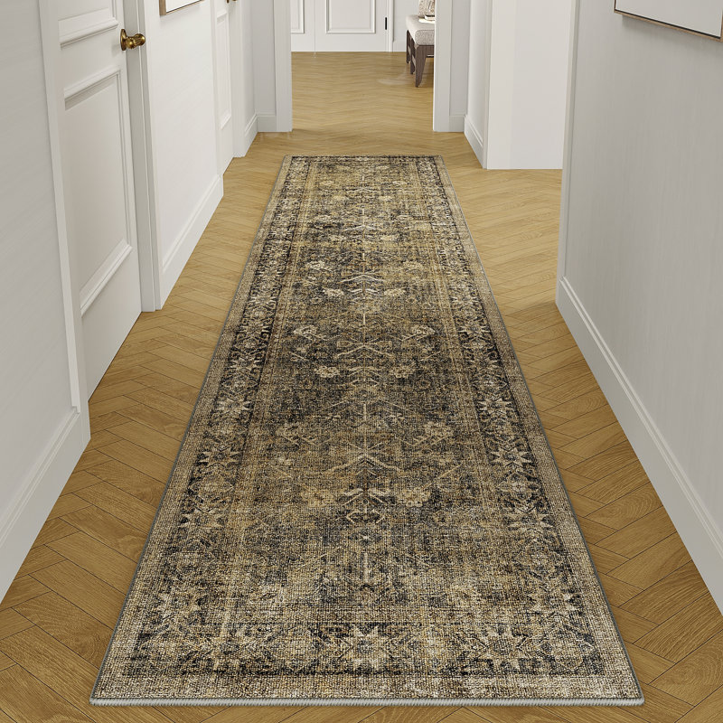 Kitty Machine Washable Oriental Area Rug With Non-Slip Backing, Runner 2' x 8'