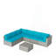 Ensemble de patio 7 pièces en osier gris avec coussins amovibles bleu clair et table basse en verre pour l'extérieur, la piscine et la cour