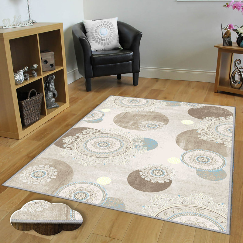 Premium Polyester Area Rug (5.2 x 7.5 ft), 1% Antibacterial, Non-Slip Underside, .3 in Pile Height | Machine Washable, 3D Digital Print, Durable Woven Carpet | Ideal for Living Room, Bedroom & Dining Spaces