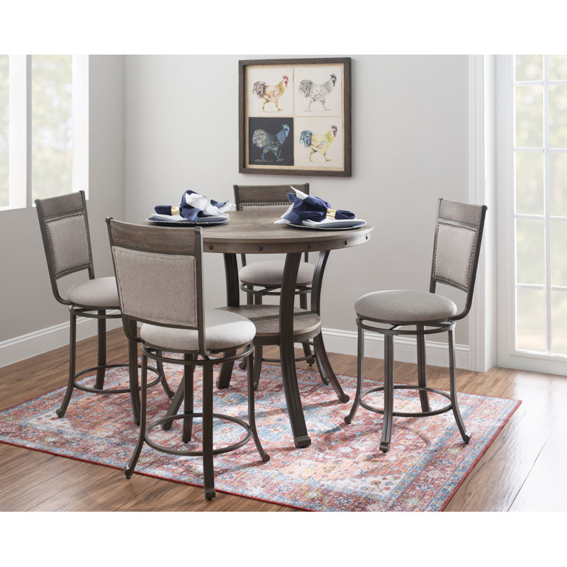 Luker 5-Piece Round Faux Leather Counter Height Dining Set 