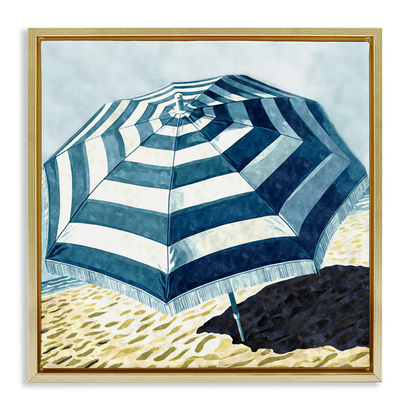 Parasol rayé, Cadre flottant métallique doré, H 18 po x l 18 po