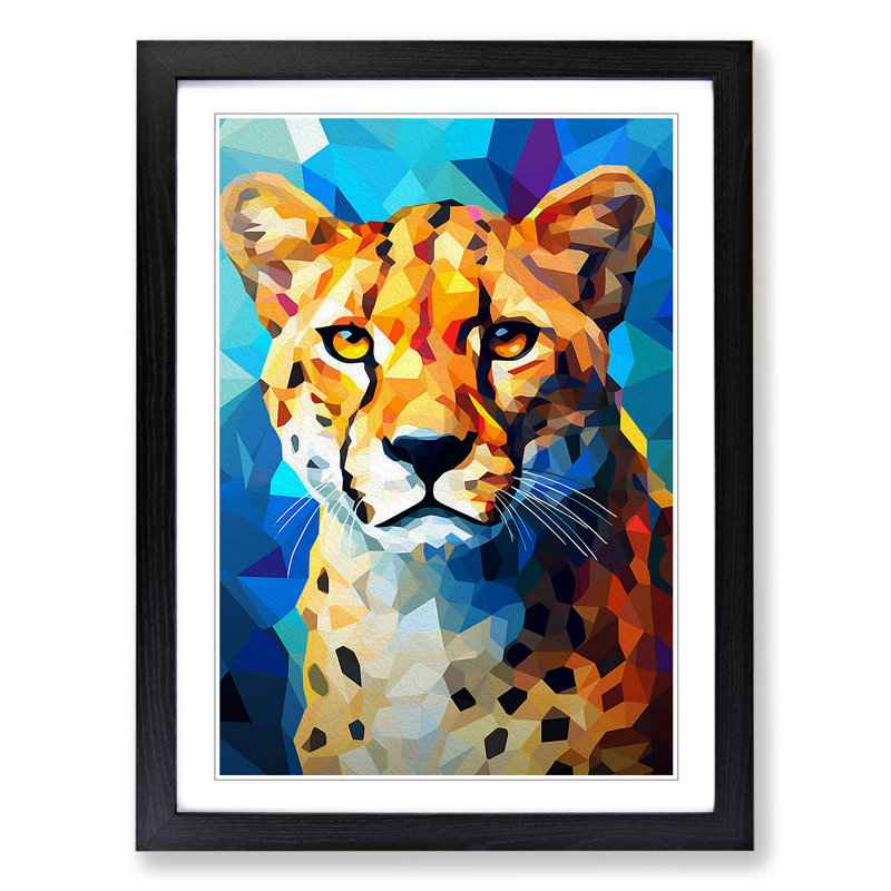 Cheetah Cubism No.2 - Single Picture Frame Print on Wood, Black, 46cm H x 34cm W x 2cm D