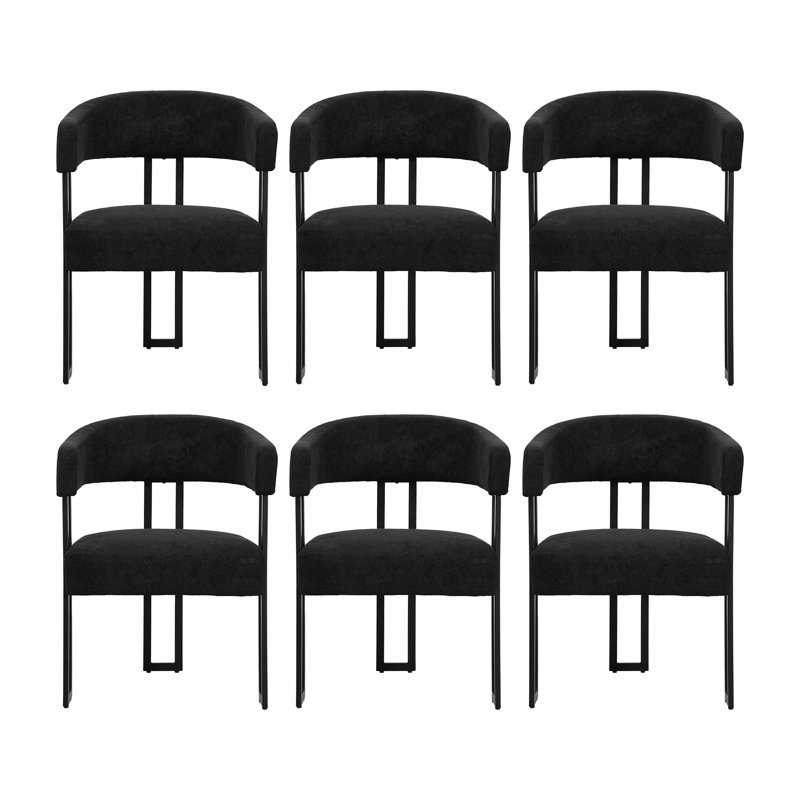 Upholstered Velvet Dining Armchair - 18.1" Seat Height Kitchen Side Chairs  (Set of 6), 6, Black