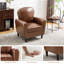 Fauteuil rembourré à dossier large avec pieds en bois massif et finition luxueuse en similicuir-769714142