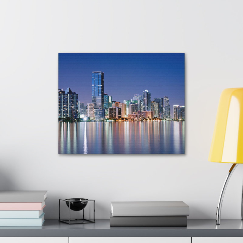 «Miami Night Skyline», toile d'art à couper le souffle, paysage urbain époustouflant, H 24 po x l 30 po