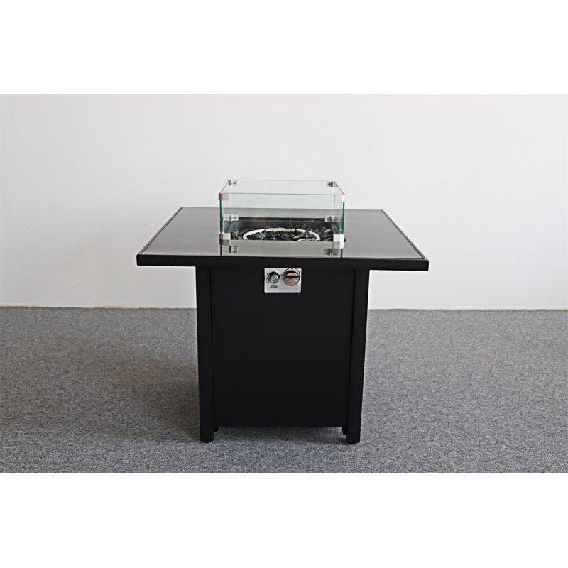 Foyer d'extérieur 30 pièces en métal thermolaqué noir avec plateau en verre fumé