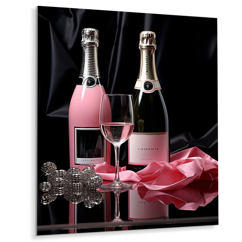 «Pink Fashion Bag & Champagne III», reproduction d'art en métal, H 20 po x l 12 po x P 1 po