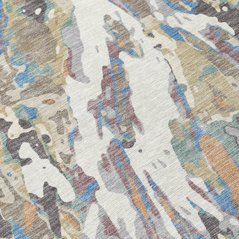 Machine Washable Indoor/Outdoor Chantille ACN2441 Abstract Rug, 2'3" x 7'6" Runner, Ivory
