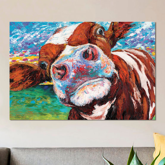 «Curious Cow I» par Carolee Vitaletti - impression d'art graphique, H 18 po x l 26 po x P 1,5 po, Toile tendue