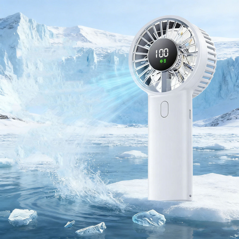 Mini ventilateur ventilateur portatif avec affichage à DEL 3 vitesses USB ventilateur pour bureau de voyage extérieur, White
